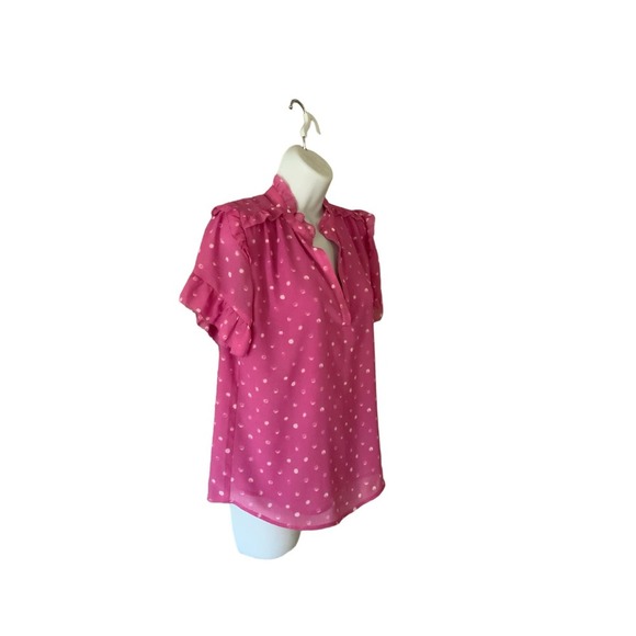 J. Crew Women's Pink/White Short Sleeve Ruffled Top Size Small Pre-Owned - Picture 3 of 6